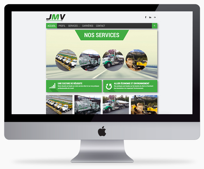 Aperçu du site web de JMV Environnement, une conception de site web signée agence B-367 sur la Rive-Sud de Montréal